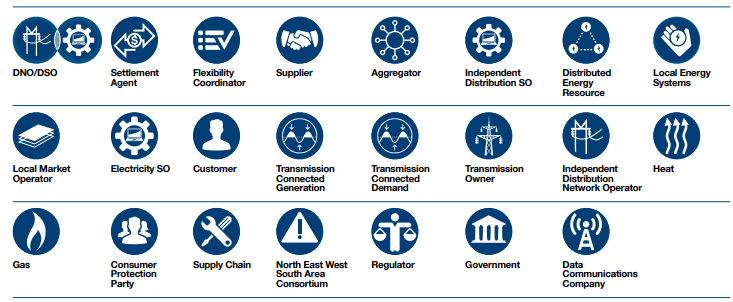 Infographic showing a variety of stakeholder groups, including agents, suppliers, customers, DNOs, regulators and owners